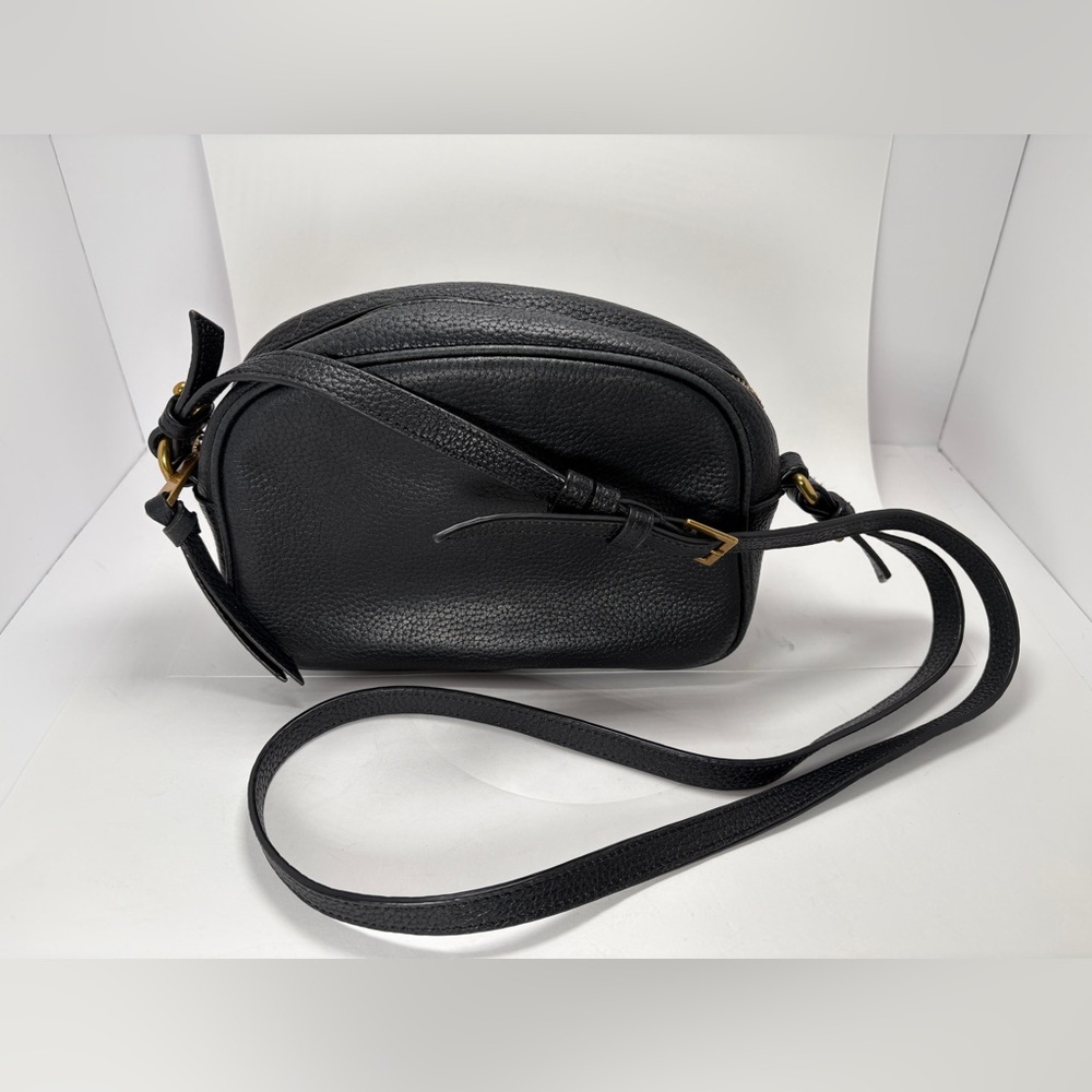 J. Crew Devon Genuine Leather Crossbody Shoulder Camera Bag Purse Black Gold